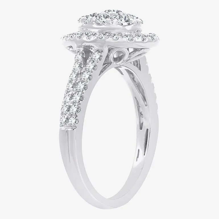 (H-I / I1) Womens 1 CT. T.W. Lab Grown White Diamond 10K or 14K Gold Pear Side Stone Halo Engagement Ring