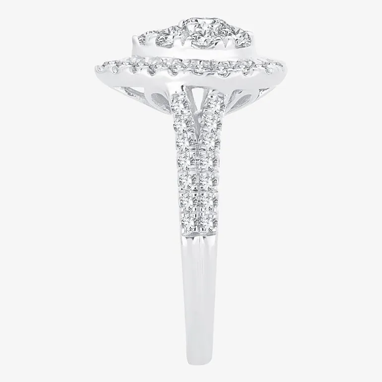 (H-I / I1) Womens 1 CT. T.W. Lab Grown White Diamond 10K or 14K Gold Pear Side Stone Halo Engagement Ring