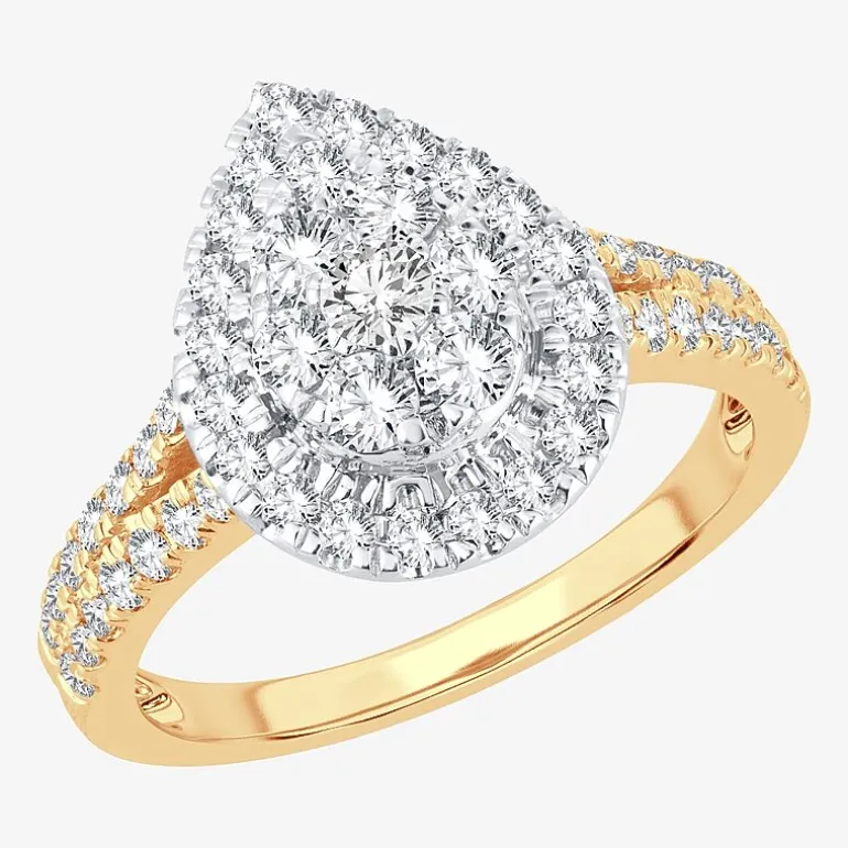 (H-I / I1) Womens 1 CT. T.W. Lab Grown White Diamond 10K or 14K Gold Pear Side Stone Halo Engagement Ring
