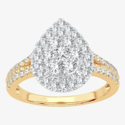 (H-I / I1) Womens 1 CT. T.W. Lab Grown White Diamond 10K or 14K Gold Pear Side Stone Halo Engagement Ring