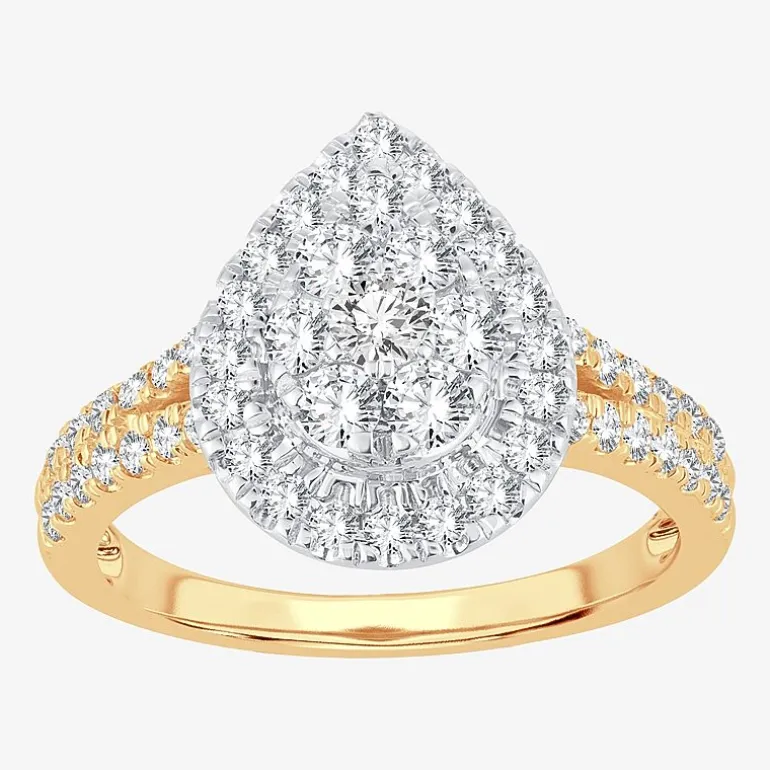 (H-I / I1) Womens 1 CT. T.W. Lab Grown White Diamond 10K or 14K Gold Pear Side Stone Halo Engagement Ring