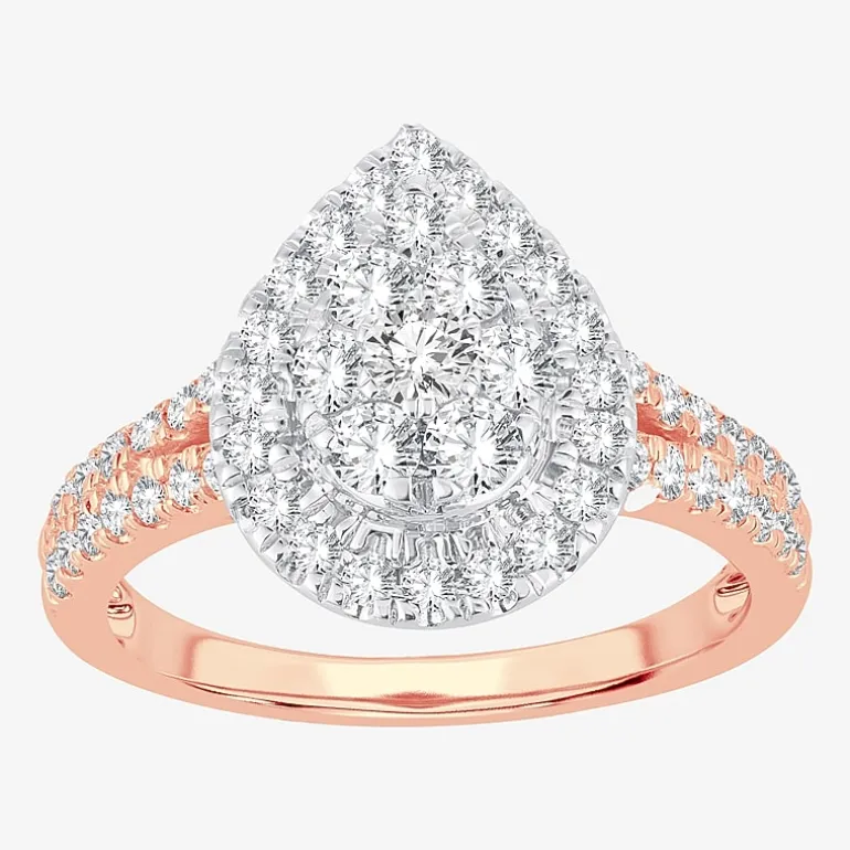 (H-I / I1) Womens 1 CT. T.W. Lab Grown White Diamond 10K or 14K Gold Pear Side Stone Halo Engagement Ring