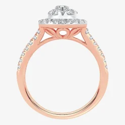(H-I / I1) Womens 1 CT. T.W. Lab Grown White Diamond 10K or 14K Gold Pear Side Stone Halo Engagement Ring
