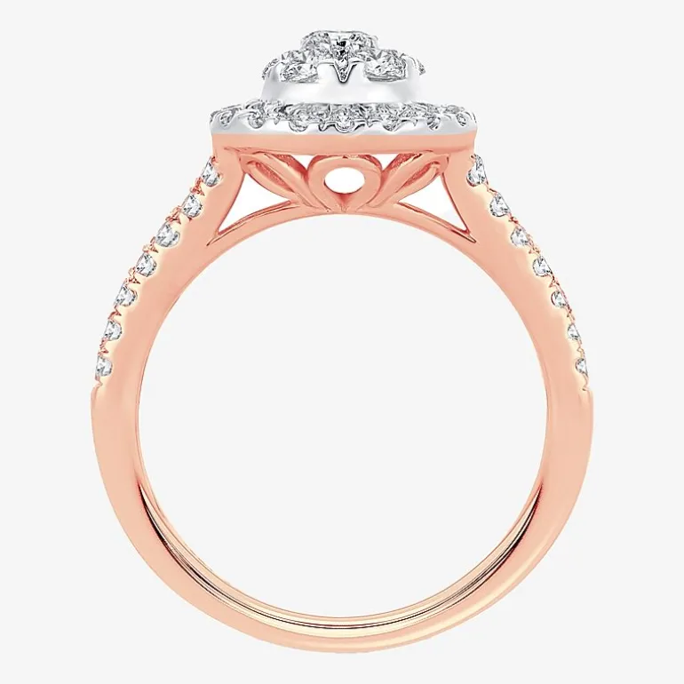 (H-I / I1) Womens 1 CT. T.W. Lab Grown White Diamond 10K or 14K Gold Pear Side Stone Halo Engagement Ring
