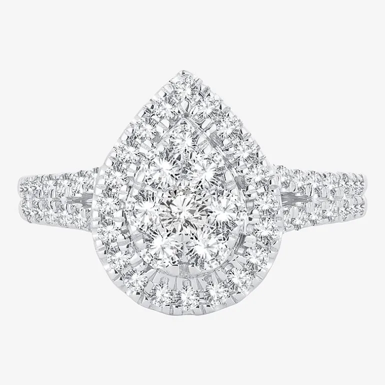 (H-I / I1) Womens 1 CT. T.W. Lab Grown White Diamond 10K or 14K Gold Pear Side Stone Halo Engagement Ring