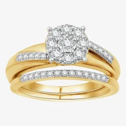 (H-I / I1) Womens 1/2 CT. T.W. Lab Grown White Diamond 14K Gold Over Silver Side Stone Bridal Set