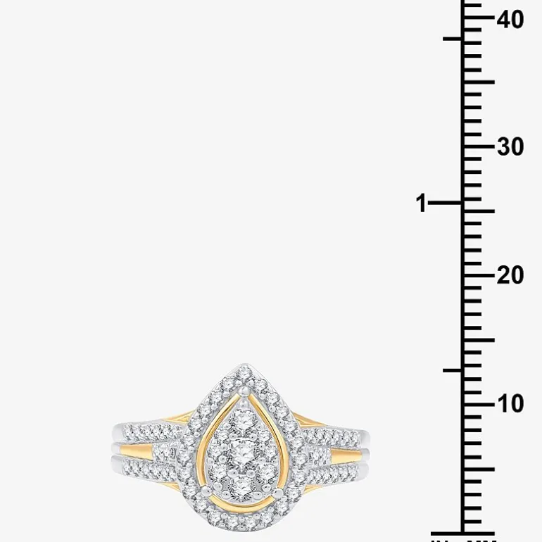 (H-I/I1) Womens 3/4 CT. T.W. Lab Grown White Diamond 14K Two Tone Gold Over Silver Pear Side Stone Halo Bridal Set