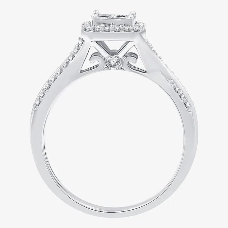 H -I/ I1 Womens 1/2 CT. T.W. Lab Grown White Diamond Sterling Silver Side Stone Halo Bridal Set