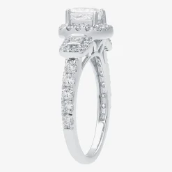 (H-I / I1) Womens 1 1/2 CT. T.W. Lab Grown White Diamond Sterling Silver Side Stone Engagement Ring