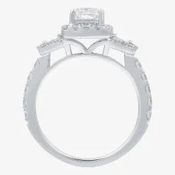 (H-I / I1) Womens 1 1/2 CT. T.W. Lab Grown White Diamond Sterling Silver Side Stone Engagement Ring