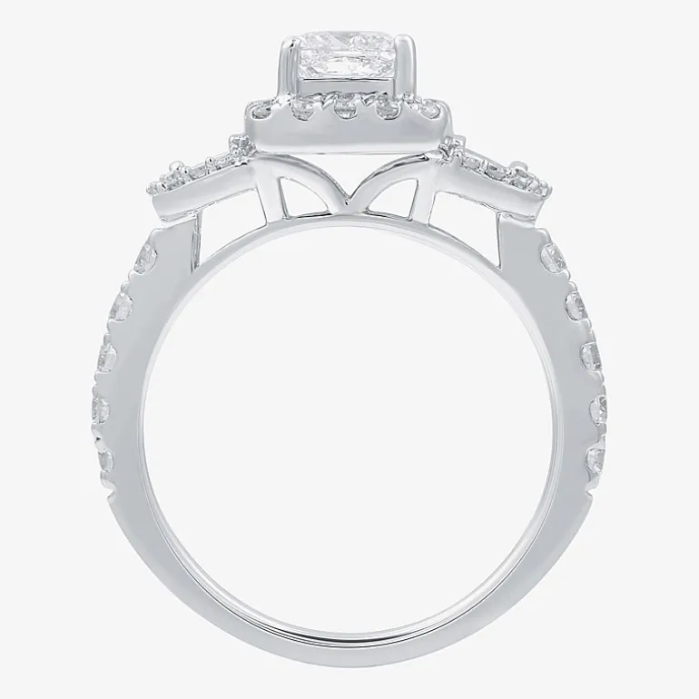 (H-I / I1) Womens 1 1/2 CT. T.W. Lab Grown White Diamond Sterling Silver Side Stone Engagement Ring