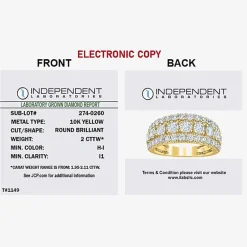 (H-I / I1) Womens 2 CT. T.W. Lab Grown White Diamond 10K Gold Anniversary Band