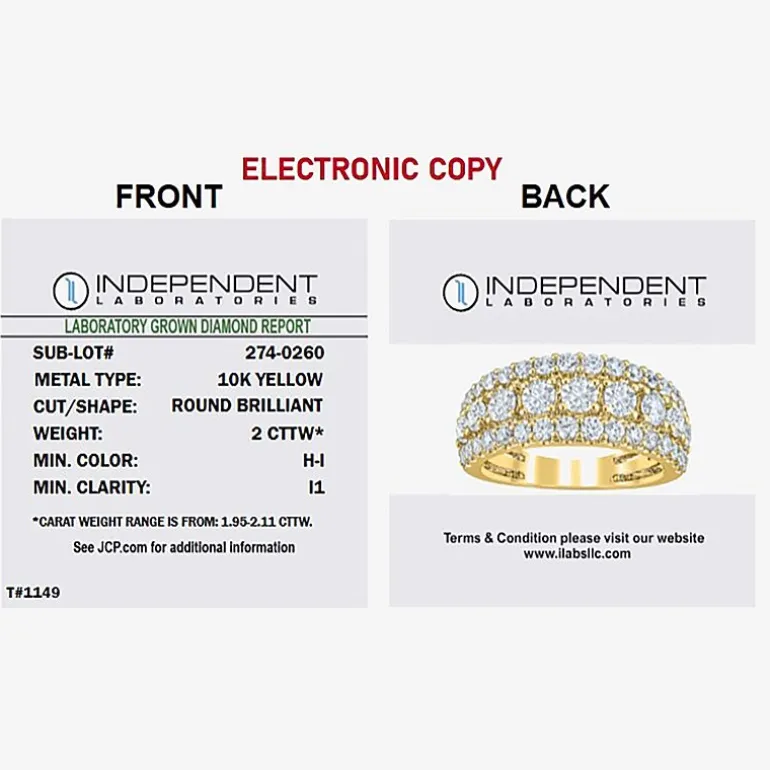 (H-I / I1) Womens 2 CT. T.W. Lab Grown White Diamond 10K Gold Anniversary Band