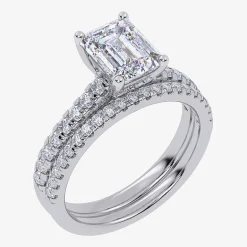 (H-I / Si2-I1) Womens 1 1/2 CT. T.W. Lab Grown White Diamond 10K Gold Rectangular Side Stone Bridal Set