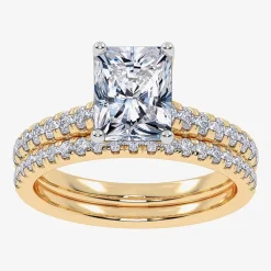(H-I / Si2-I1) Womens 1 1/2 CT. T.W. Lab Grown White Diamond 10K Gold Rectangular Side Stone Bridal Set