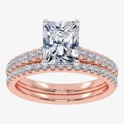 (H-I / Si2-I1) Womens 1 1/2 CT. T.W. Lab Grown White Diamond 10K Gold Rectangular Side Stone Bridal Set