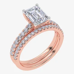 (H-I / Si2-I1) Womens 1 1/2 CT. T.W. Lab Grown White Diamond 10K Gold Rectangular Side Stone Bridal Set