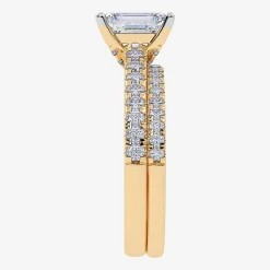 (H-I / Si2-I1) Womens 1 1/2 CT. T.W. Lab Grown White Diamond 10K Gold Rectangular Side Stone Bridal Set
