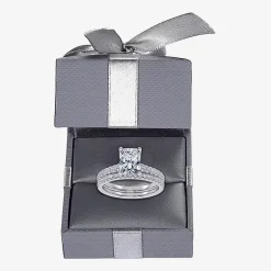 (H-I / Si2-I1) Womens 1 1/2 CT. T.W. Lab Grown White Diamond 10K Gold Rectangular Side Stone Bridal Set