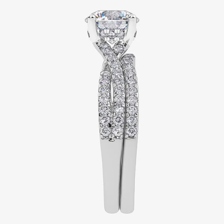 (H-I / Si2-I1) Womens 1 1/2 CT. T.W. Lab Grown White Diamond 10K Gold Round Side Stone Bridal Set