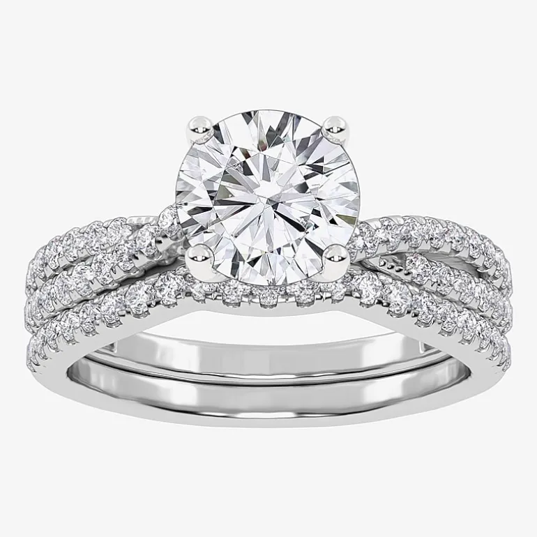 (H-I / Si2-I1) Womens 1 1/2 CT. T.W. Lab Grown White Diamond 10K Gold Round Side Stone Bridal Set
