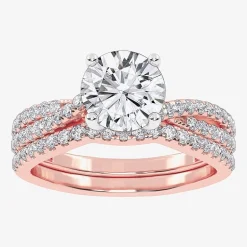 (H-I / Si2-I1) Womens 1 1/2 CT. T.W. Lab Grown White Diamond 10K Gold Round Side Stone Bridal Set