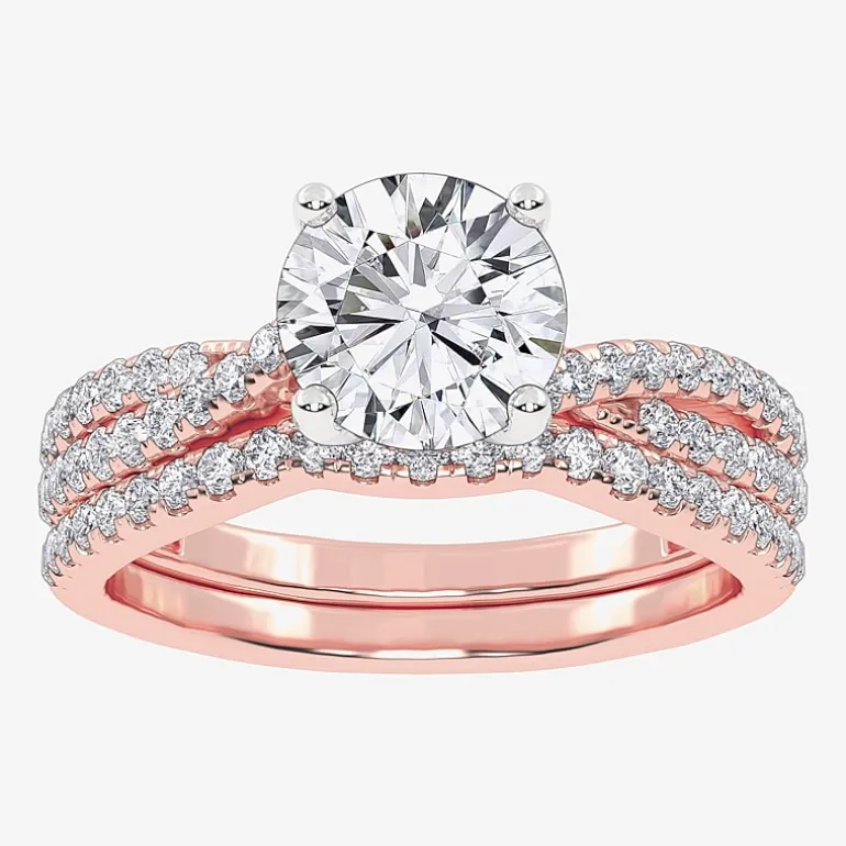 (H-I / Si2-I1) Womens 1 1/2 CT. T.W. Lab Grown White Diamond 10K Gold Round Side Stone Bridal Set