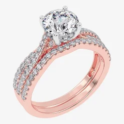 (H-I / Si2-I1) Womens 1 1/2 CT. T.W. Lab Grown White Diamond 10K Gold Round Side Stone Bridal Set