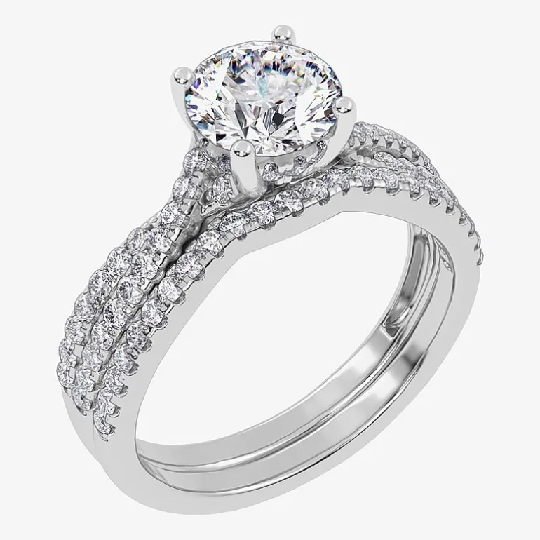 (H-I / Si2-I1) Womens 1 1/2 CT. T.W. Lab Grown White Diamond 10K Gold Round Side Stone Bridal Set