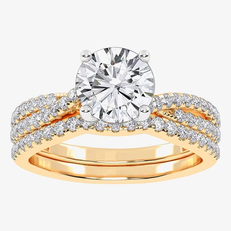 (H-I / Si2-I1) Womens 1 1/2 CT. T.W. Lab Grown White Diamond 10K Gold Round Side Stone Bridal Set
