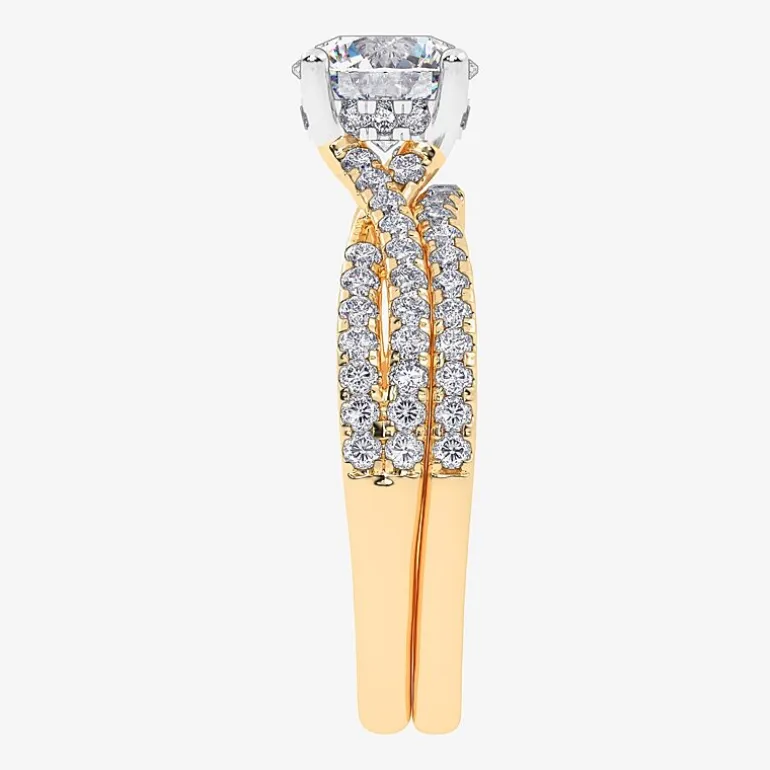 (H-I / Si2-I1) Womens 1 1/2 CT. T.W. Lab Grown White Diamond 10K Gold Round Side Stone Bridal Set