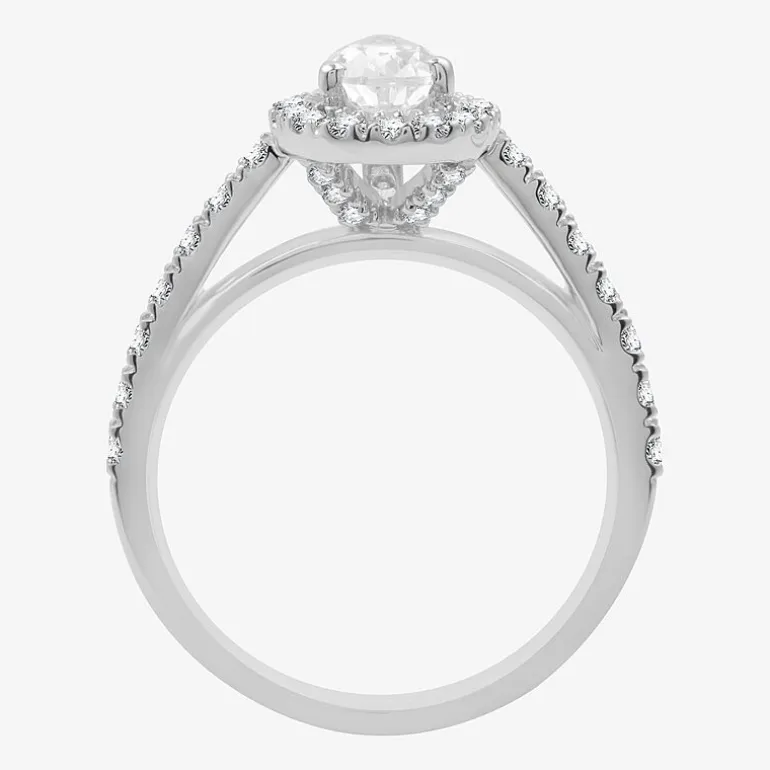 (H-I / Si2-I1) Womens 1 3/4 CT. T.W. Lab Grown White Diamond 10K Gold Pear Side Stone Halo Bridal Set