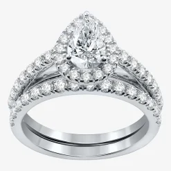 (H-I / Si2-I1) Womens 1 3/4 CT. T.W. Lab Grown White Diamond 10K Gold Pear Side Stone Halo Bridal Set