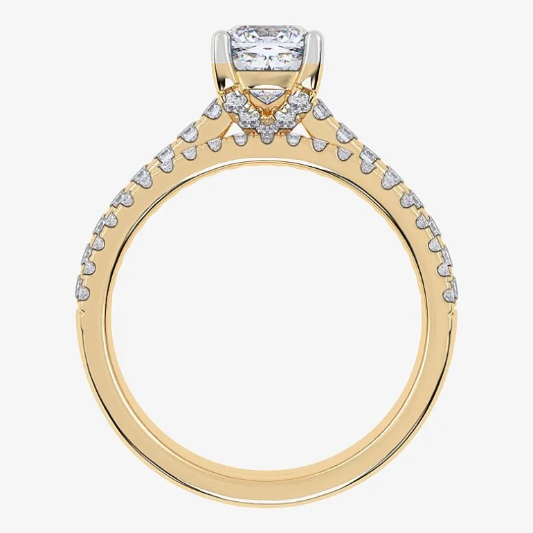 (H-I / Si2-I1) Womens 1 1/2 CT. T.W. Lab Grown White Diamond 10K Gold Cushion Side Stone Bridal Set