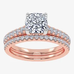 (H-I / Si2-I1) Womens 1 1/2 CT. T.W. Lab Grown White Diamond 10K Gold Cushion Side Stone Bridal Set