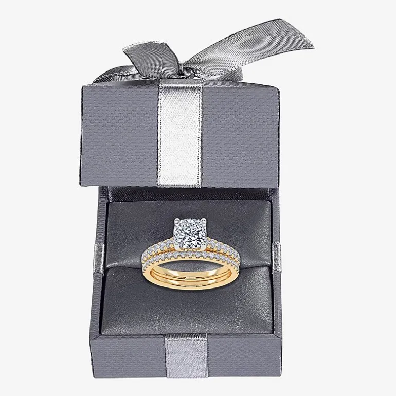 (H-I / Si2-I1) Womens 1 1/2 CT. T.W. Lab Grown White Diamond 10K Gold Cushion Side Stone Bridal Set