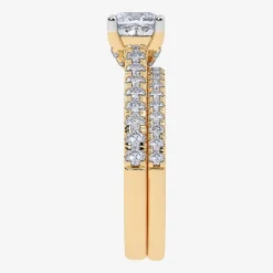 (H-I / Si2-I1) Womens 1 1/2 CT. T.W. Lab Grown White Diamond 10K Gold Cushion Side Stone Bridal Set