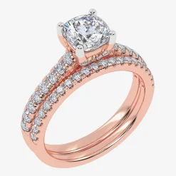 (H-I / Si2-I1) Womens 1 1/2 CT. T.W. Lab Grown White Diamond 10K Gold Cushion Side Stone Bridal Set