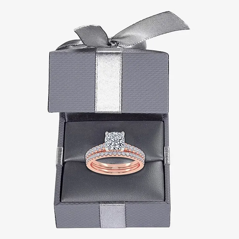 (H-I / Si2-I1) Womens 1 1/2 CT. T.W. Lab Grown White Diamond 10K Gold Cushion Side Stone Bridal Set