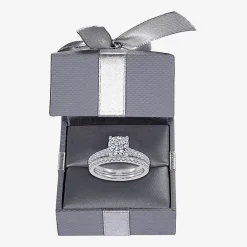 (H-I / Si2-I1) Womens 1 1/2 CT. T.W. Lab Grown White Diamond 10K Gold Cushion Side Stone Bridal Set