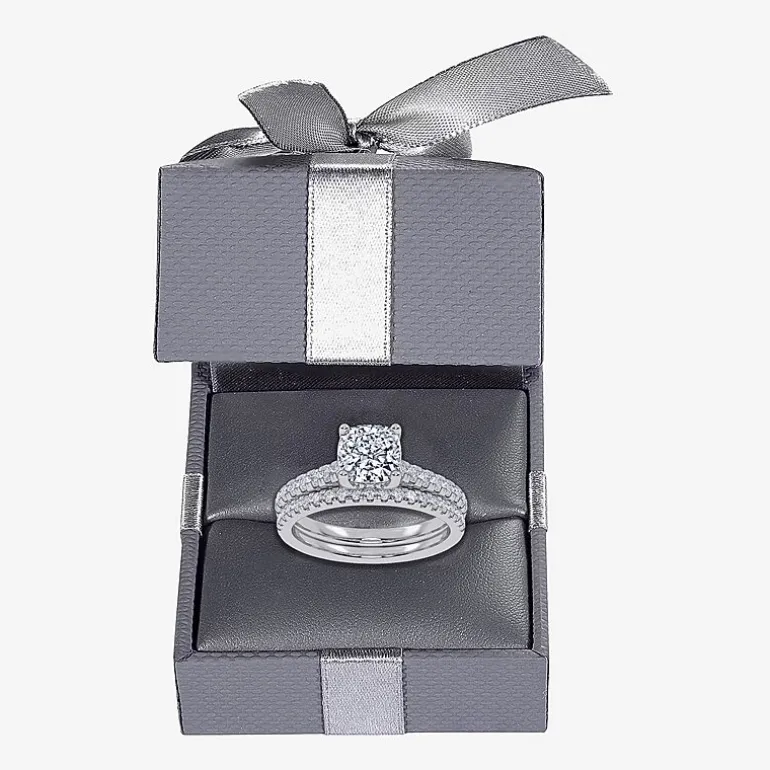 (H-I / Si2-I1) Womens 1 1/2 CT. T.W. Lab Grown White Diamond 10K Gold Cushion Side Stone Bridal Set