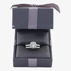 (H-I / Si2-I1) Womens 1 3/4 CT. T.W. Lab Grown White Diamond 10K Gold Cushion Side Stone Halo Bridal Set