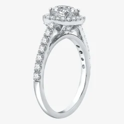 (H-I / Si2-I1) Womens 1 3/4 CT. T.W. Lab Grown White Diamond 10K Gold Cushion Side Stone Halo Bridal Set