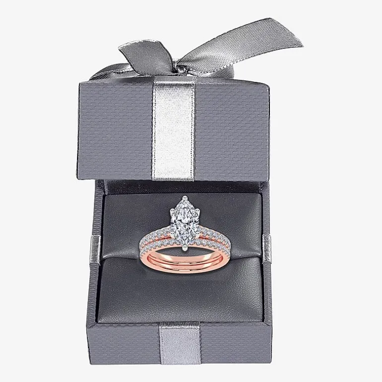 (H-I / Si2-I1) Womens 1 1/2 CT. T.W. Lab Grown White Diamond 10K Gold Marquise Side Stone Bridal Set