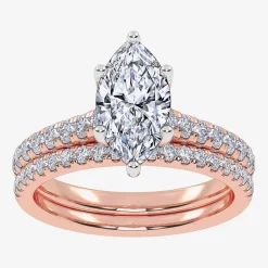 (H-I / Si2-I1) Womens 1 1/2 CT. T.W. Lab Grown White Diamond 10K Gold Marquise Side Stone Bridal Set