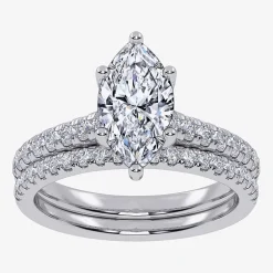 (H-I / Si2-I1) Womens 1 1/2 CT. T.W. Lab Grown White Diamond 10K Gold Marquise Side Stone Bridal Set