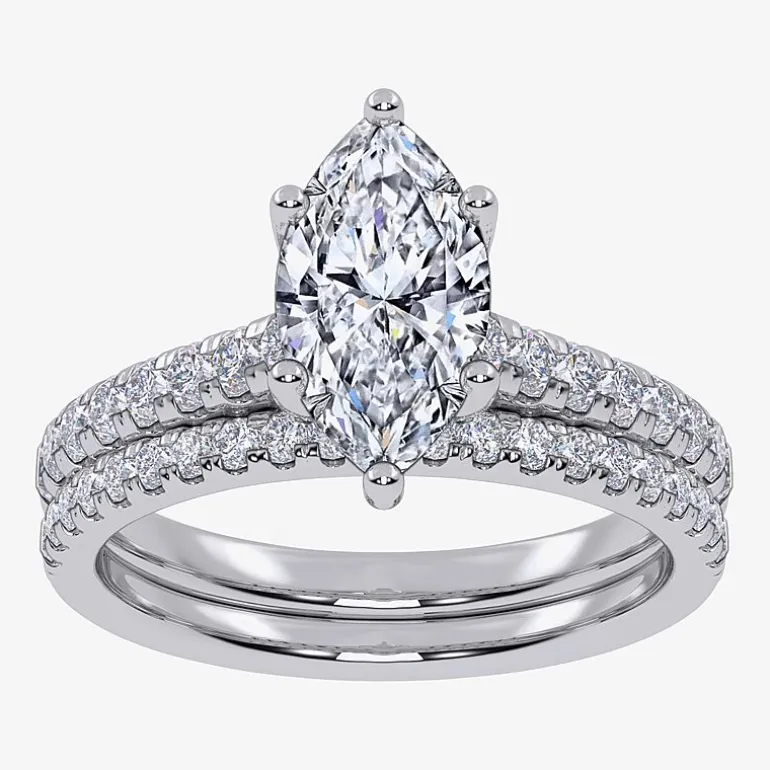 (H-I / Si2-I1) Womens 1 1/2 CT. T.W. Lab Grown White Diamond 10K Gold Marquise Side Stone Bridal Set