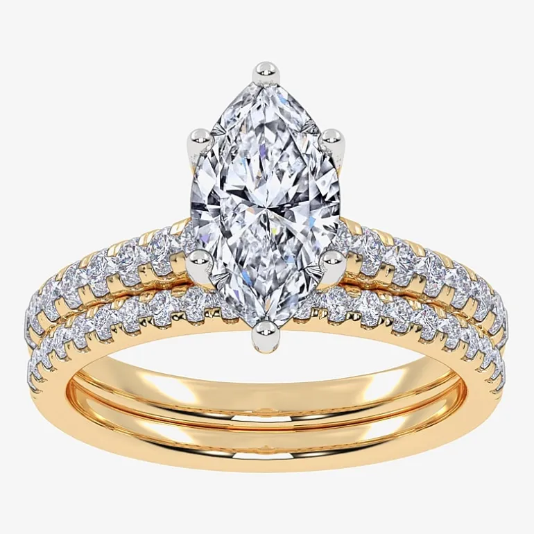 (H-I / Si2-I1) Womens 1 1/2 CT. T.W. Lab Grown White Diamond 10K Gold Marquise Side Stone Bridal Set