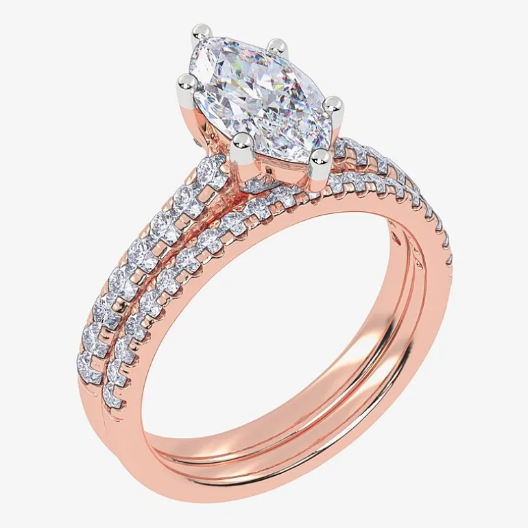 (H-I / Si2-I1) Womens 1 1/2 CT. T.W. Lab Grown White Diamond 10K Gold Marquise Side Stone Bridal Set