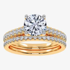 (H-I / Si2-I1) Womens 1 1/2 CT. T.W. Lab Grown White Diamond 10K or 14K Gold Round Side Stone Bridal Set